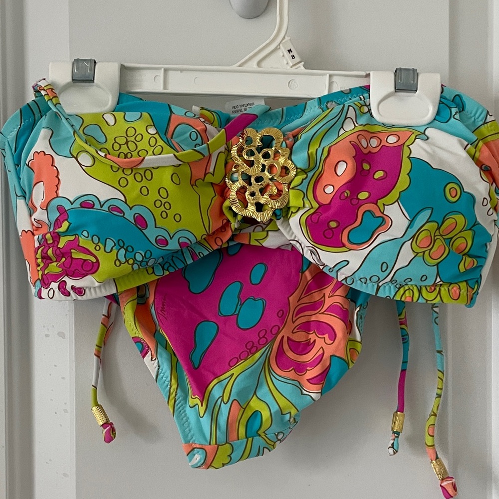 Trina Turk Colorful Floral Swim Top - Turquoise, Pink & Lime